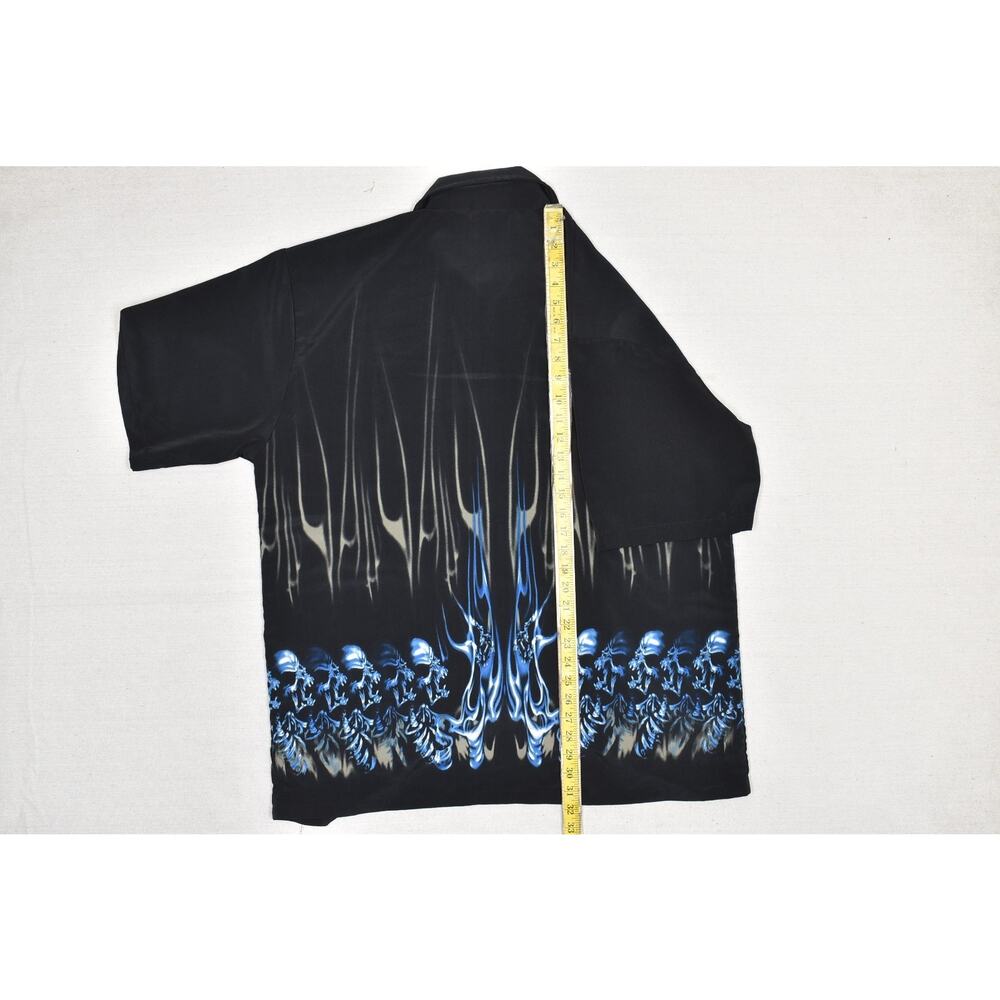 ODO Men's Black Short Sleeve Button Down Shirt with Blue Skull Print Size XL - Picture 7 of 8